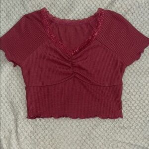 SHEIN Red Crop Top Short Sleeve Ruched